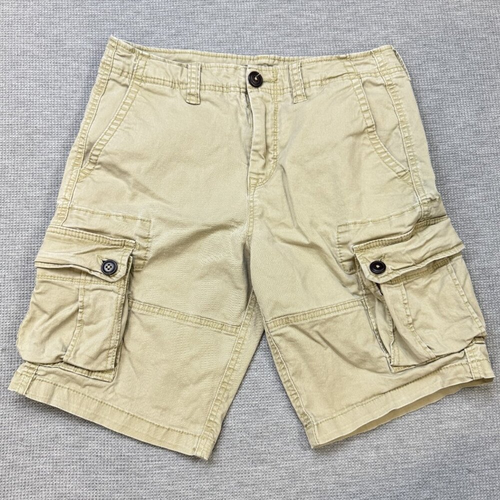 Aeropostale Mens Khaki Cargo Pocket Shorts Mid Rise Flat Front Utility Size 29